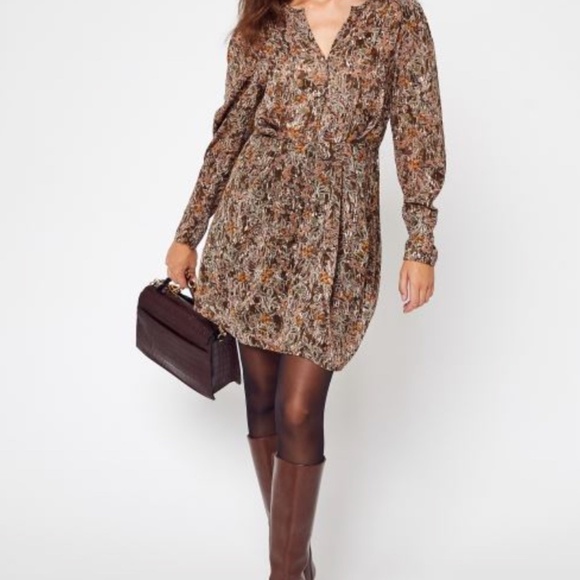 Anthropologie See U Soon Bohemian Floral Green Khaki Mini Robe Dress Sheer - Sm - Picture 2 of 16